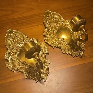 Vintage Brass Hollywood Regency Gold Wall Sconces - Set of 2
